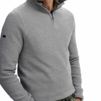 Superdry Men Knitted Sweater with Zip Stand-Up Collar - Cotton Texture Henley, Sweater, Plain Light grey M (Medium)
