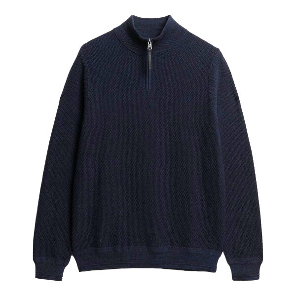 Superdry Men Knitted Sweater with Zip Stand-Up Collar - Cotton Texture Henley, Sweater, Plain Dark blue M (Medium)