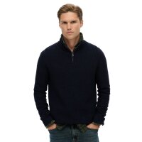 Superdry Herren Strickpullover mit Zip-Stehkragen - Cotton Texture Henley, Pullover, einfarbig Dunkelblau 2XL