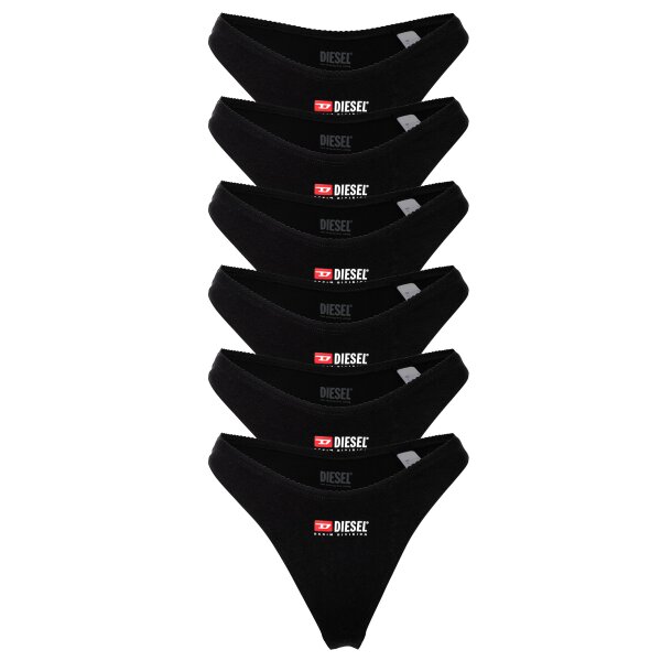 DIESEL Damen Tanga, 6er Pack - PUNCHY-D-CORE, Cotton Stretch, Logo Schwarz S