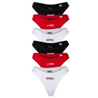 DIESEL Damen Tanga, 6er Pack - PUNCHY-D-CORE, Cotton Stretch, Logo Schwarz/Rot/Weiß XS
