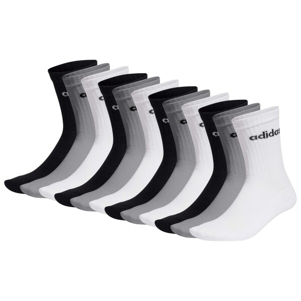 adidas unisex socks, 12-pack - Linear Crew Cushioned, logo, padded, solid color Black/Grey/White 40-42