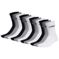adidas unisex socks, 12-pack - Linear Crew Cushioned, logo, padded, solid color Black/Grey/White 37-39