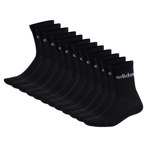 adidas Unisex Socken, 12er Pack - Linear Crew Cushioned, Logo, gepolstert, einfarbig Schwarz 37-39