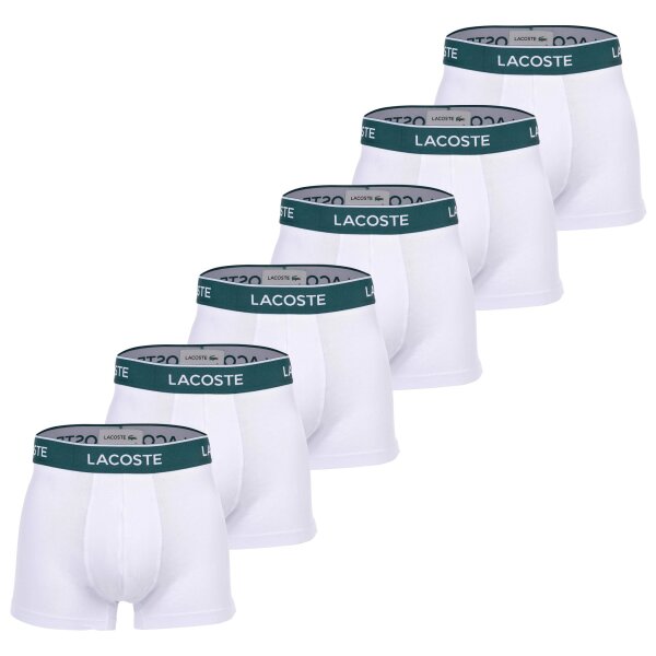 LACOSTE Mens Boxer Shorts, 6-pack - Trunks, Casual, Cotton Stretch, Logo waistband White S (Small)