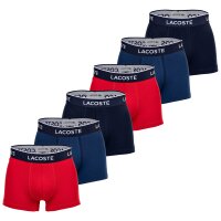 LACOSTE Herren Boxershorts, 6er Pack - Trunks, Casual, Cotton Stretch, Logobund Blau/Rot 2XL