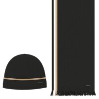 BOSS Mens Hat & Scarf - Henzo Set, Gift Set, Fine Knit, 170x24 cm, One Size Black