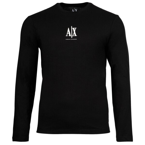 A|X ARMANI EXCHANGE Mens Long Sleeve - Long Sleeve, Round Neck, Logo, Cotton Black S (Small)