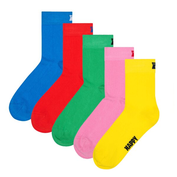 Happy Socks Unisex Socks, 5-pack - Solid 1/2 Crew Socks, cotton blend, plain colour