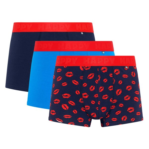Happy Socks Mens Boxer Shorts, 3-Pack - Trunks, Cotton Stretch, Plain/Patterned Kisses S (Small)
