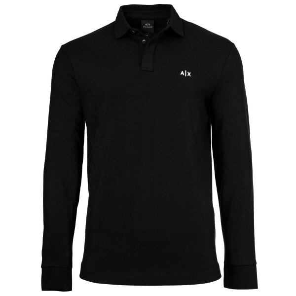 A|X ARMANI EXCHANGE Mens Long-sleeved Polo Shirt - Button Placket, Pique, Cotton Stretch Black S (Small)
