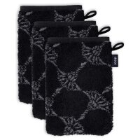 JOOP! Waschlappen, 3er Pack - Waschhandschuh, Doubleface, Walkfrottier Schwarz Cornflower 16x22cm