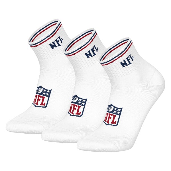 NFL Unisex Quarter Socks, 3-Pack – NFL Shield 3Pack Quarter Socks, Logo, Stripes, Cotton Blend White 39-42 (6-8 UK)