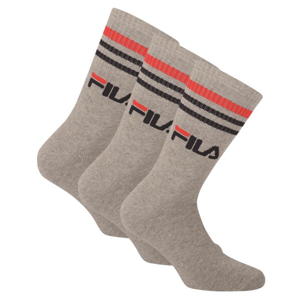 FILA Unisex Socken 3 Paar - Street, Sport, Lifestyle, Socks Set, Stripes, 35-46 Grau 35-38 (3-5 UK)