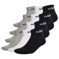 adidas Unisex Quarter Socks, 12-pack - Linear Cushioned Ankle, logo, padded, solid color Black/Grey/White 37-39