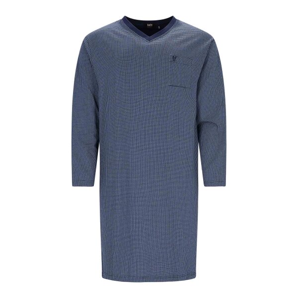 hajo Herren Nachthemd, lang - Premium Cotton, Allover Print, V-Ausschnitt Blau S