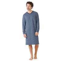 hajo Men Nightshirt, Long - Premium Cotton, Allover Print, V-Neck Blue S (Small)