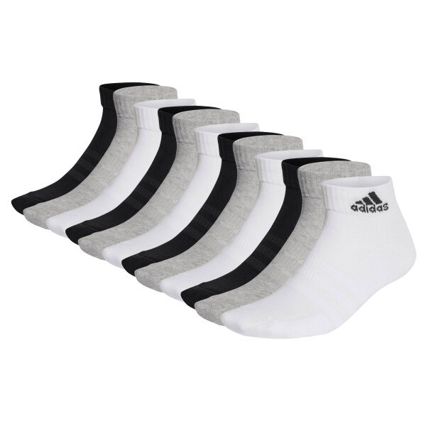 adidas Unisex Quarter Socks, 12-pack - Cushioned Sportswear Ankle, logo, padded, solid color Black/Grey/White 46-48