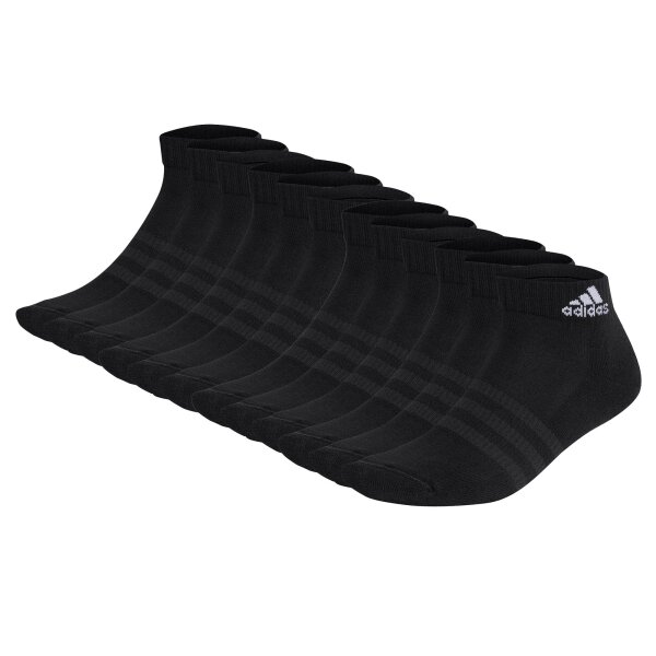 adidas Unisex Quarter Socken, 12er Pack - Cushioned Sportswear Ankle, Logo, gepolstert, einfarbig Schwarz 37-39