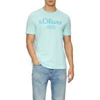 s.Oliver Mens T-Shirt - Basic, Logo Print, Round Neck, Cotton Turquoise 2XL (XX-Large)