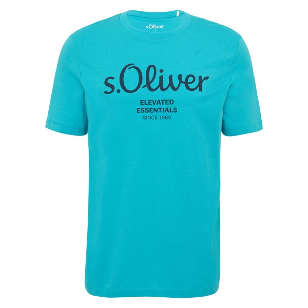 s.Oliver Mens T-Shirt - Basic, Logo Print, Round Neck, Cotton Turquoise 2 2XL (XX-Large)