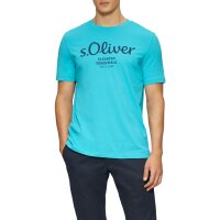 s.Oliver Mens T-Shirt - Basic, Logo Print, Round Neck, Cotton Turquoise 2 2XL (XX-Large)