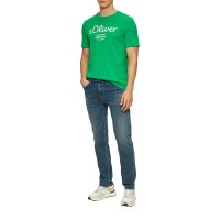s.Oliver Mens T-Shirt - Basic, Logo Print, Round Neck, Cotton Green 2XL (XX-Large)
