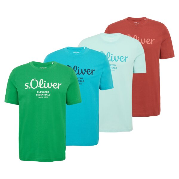 s.Oliver Herren T-Shirt, 4er Pack - Basic, Logoprint, Rundhals, Baumwolle Rot/Türkis/Türkis/Grün 2XL