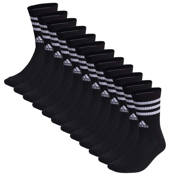 adidas Unisex Socks, 12-pack - 3-Stripes Cushioned Crew, Logo, Stripe, Cushioned Black 37-39
