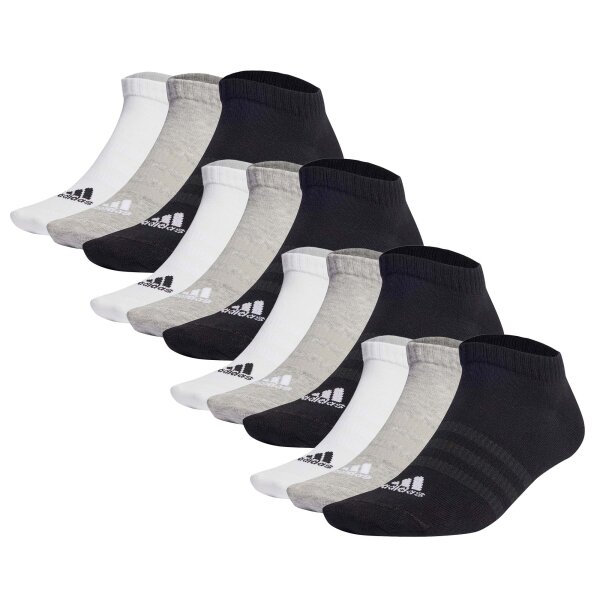 adidas Unisex Sneakersocken, 12er Pack - Thin and Light Sportswear Low Cut Socks, Logo, einfarbig Schwarz/Grau/Weiß 37-39