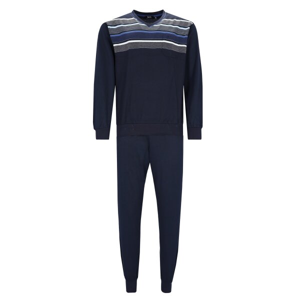 hajo Herren Schlafanzug, lang -  Klima-Komfort, V-Neck, Bündchen Dunkelblau 2XL