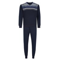 hajo Herren Schlafanzug, lang -  Klima-Komfort, V-Neck, Bündchen Dunkelblau 2XL