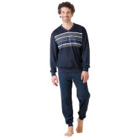 hajo Men Pyjamas, Long - Climate Comfort, V-Neck, Cuffs Dark blue 2XL (XX-Large)