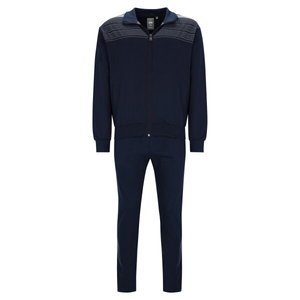 hajo Herren Hausanzug, lang - Soft Sweat, Zip-Jacke, Homewear Dunkelblau M