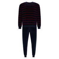 hajo Herren Schlafanzug, lang -  Nicki, Bündchen, Pyjama, Baumwollmischung Dunkelblau 2XL
