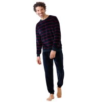 hajo Herren Schlafanzug, lang -  Nicki, Bündchen, Pyjama, Baumwollmischung Dunkelblau 2XL