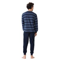 hajo Herren Schlafanzug, lang -  Klima-Frottee, Bündchen, Pyjama Blau M