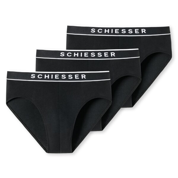 SCHIESSER Herren Slips, 3er Pack - "95/5", Rio Briefs, Logo-Bund, Stretch Baumwolle Schwarz L