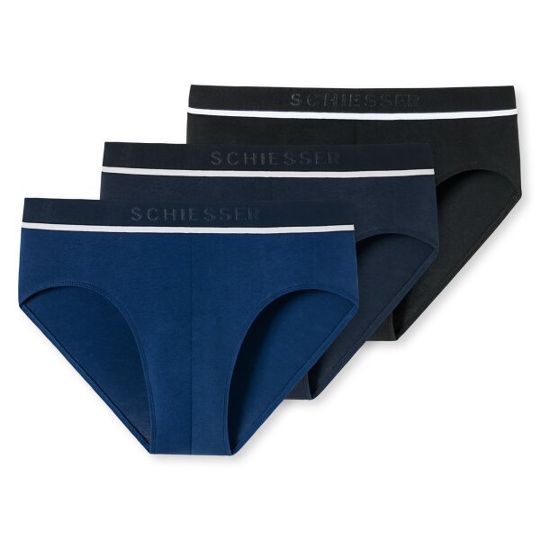 SCHIESSER Herren Slips, 3er Pack - "95/5", Rio Briefs, Logo-Bund, Stretch Baumwolle Schwarz/Blau L