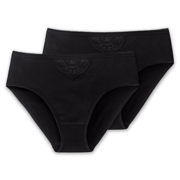 SCHIESSER Damen Tai-Slips, 2er Pack - "Cotton Essentials", Tai Pants, Baumwolle Schwarz M