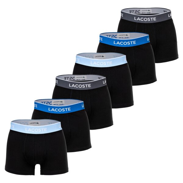 LACOSTE Herren Boxershorts, 6er Pack - Trunks, Casual, Cotton Stretch, Logobund Schwarz/Blau/Grau S