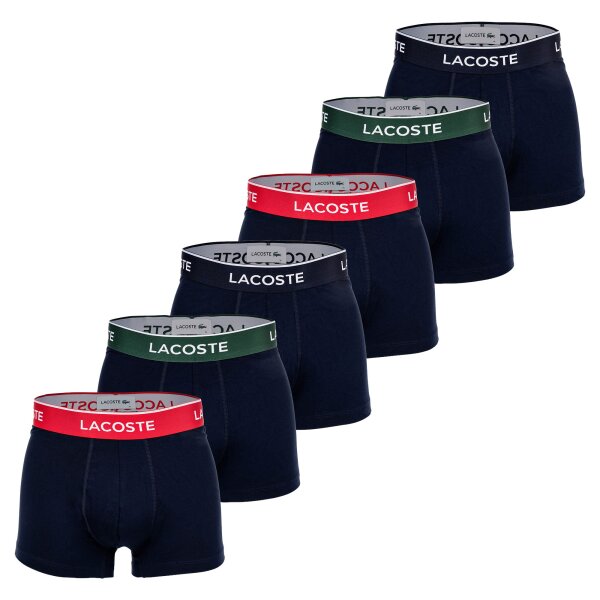 LACOSTE Mens Boxer Shorts, 6-pack - Trunks, Casual, Cotton Stretch, Logo waistband Dark Blue/Green/Red S (Small)