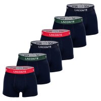 LACOSTE Herren Boxershorts, 6er Pack - Trunks, Casual, Cotton Stretch, Logobund Dunkelblau/Grün/Rot S