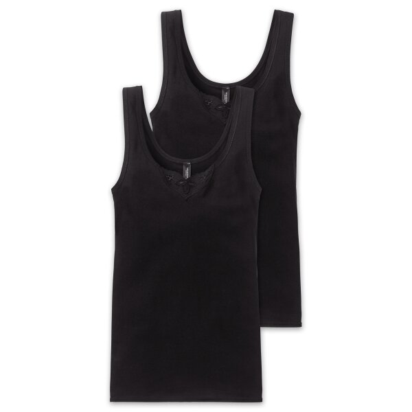 SCHIESSER Womens Undershirts, 2-Pack - ‘Cotton Essentials’, Tank Top, Cotton Black S (Small)