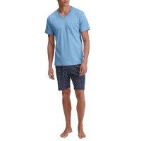 CALIDA Herren Schlafanzug, kurz - V-Neck, Relax Streamline, Baumwolle Blau S (46/48)
