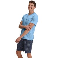 CALIDA Herren Schlafanzug, kurz - V-Neck, Relax Streamline, Baumwolle Blau S (46/48)