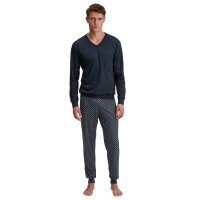 CALIDA Men Pyjamas, Long - V-Neck, Relax Streamline, Cotton Blue L (Large)