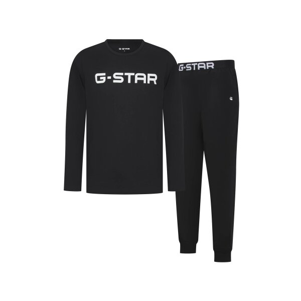 G-STAR Herren Schlafanzug, lang - STONE, Pyjama, Rundhals, Logo Schwarz M