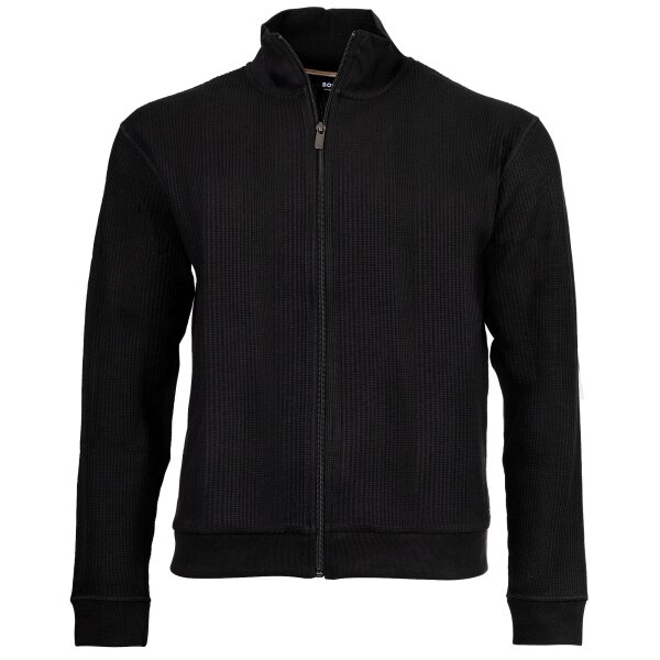 BOSS Herren Zip-Sweatjacke - Structure Zip Jacket, Stehkragen, Baumwoll-Mix Schwarz 2XL