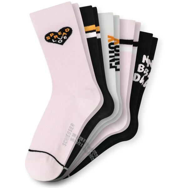 SCHIESSER girls socks, pack of 5 – ‘Legwear Teens’, patterned, cotton blend Pink/Black/White 35-38